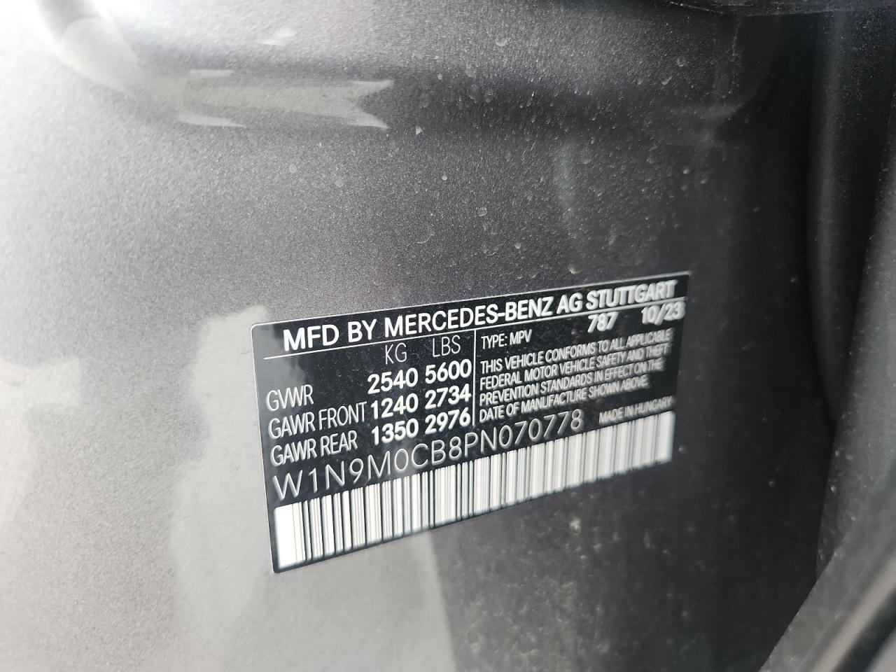 2023 Mercedes-Benz Eqb 250+ VIN: W1N9M0CB8PN070778 Lot: 82724895