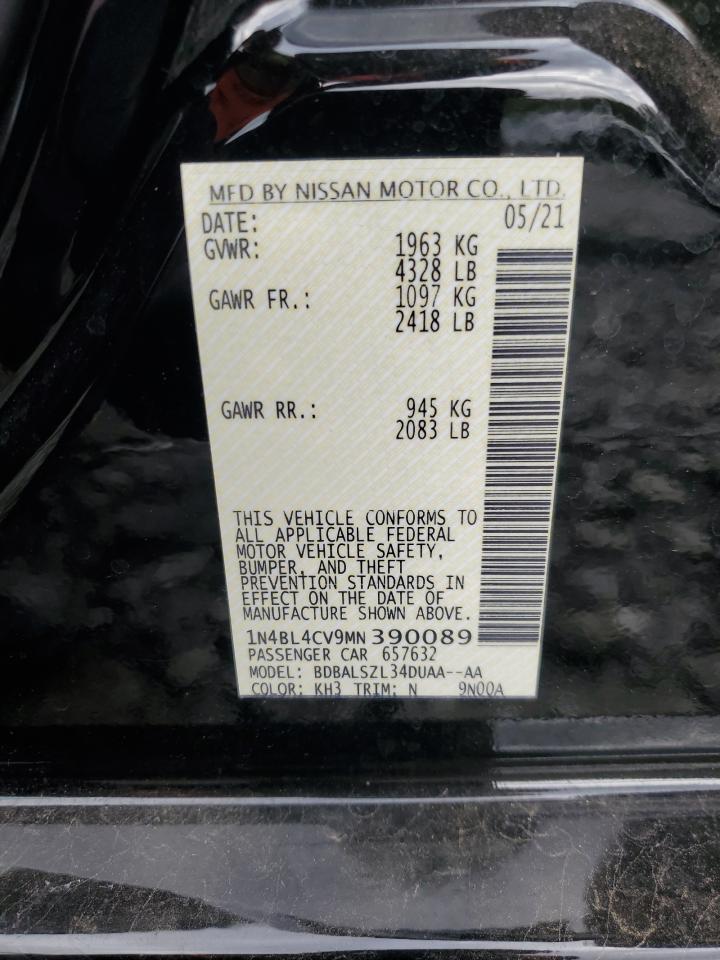 2021 Nissan Altima Sr VIN: 1N4BL4CV9MN390089 Lot: 85505105