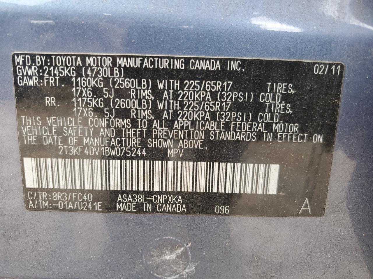 2011 Toyota Rav4 VIN: 2T3KF4DV1BW075244 Lot: 90703295