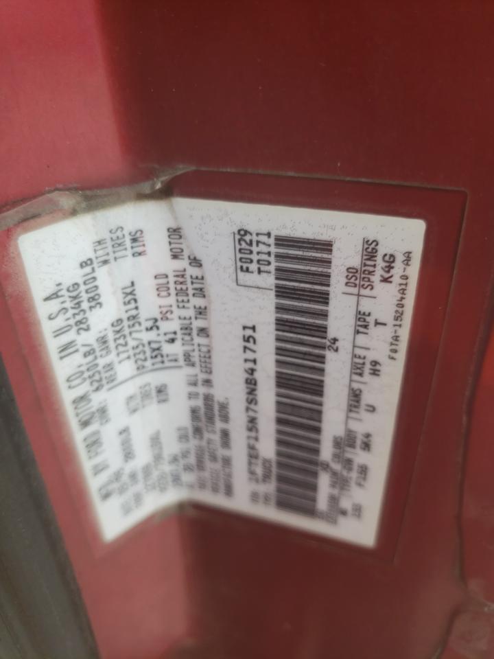 1995 Ford F150 VIN: 1FTEF15N7SNB41751 Lot: 86223125