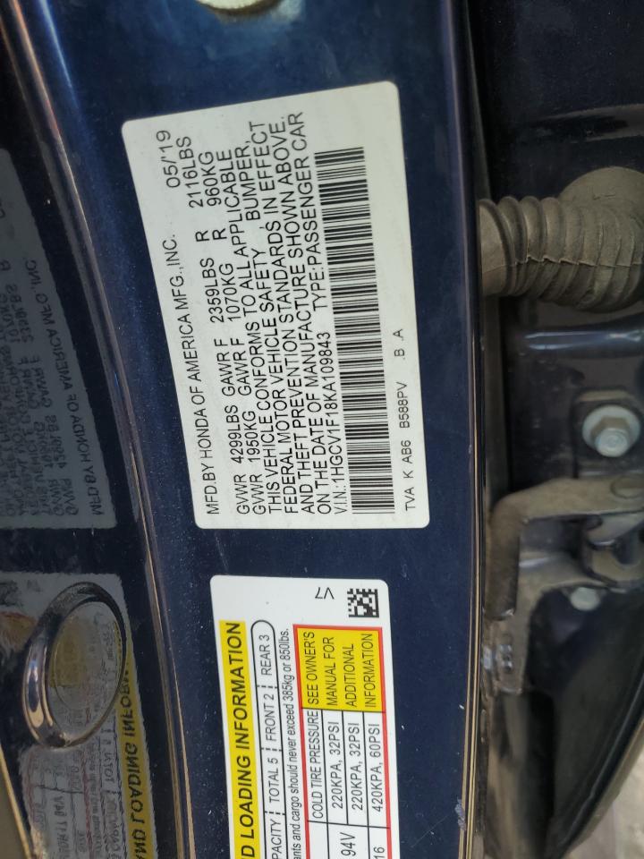 2019 Honda Accord Lx VIN: 1HGCV1F18KA109843 Lot: 81981885