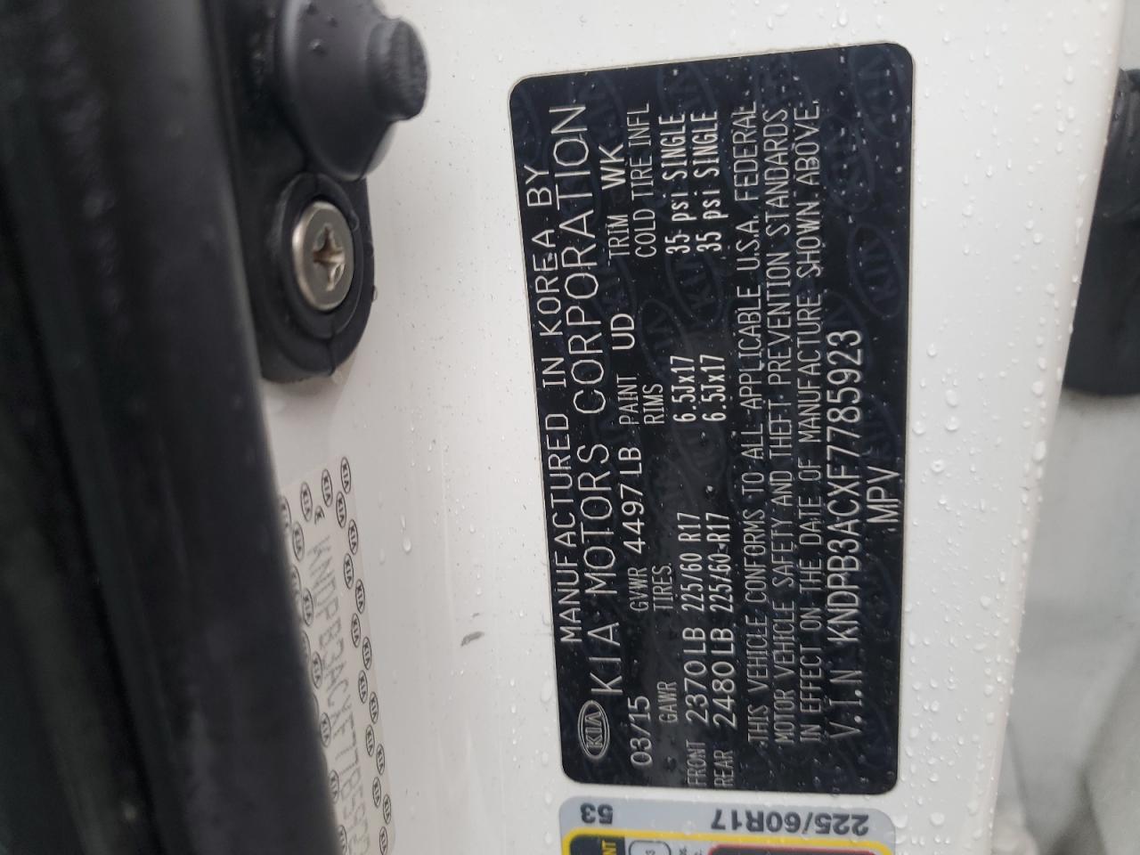 2015 Kia Sportage Lx VIN: KNDPB3ACXF7785923 Lot: 71630105