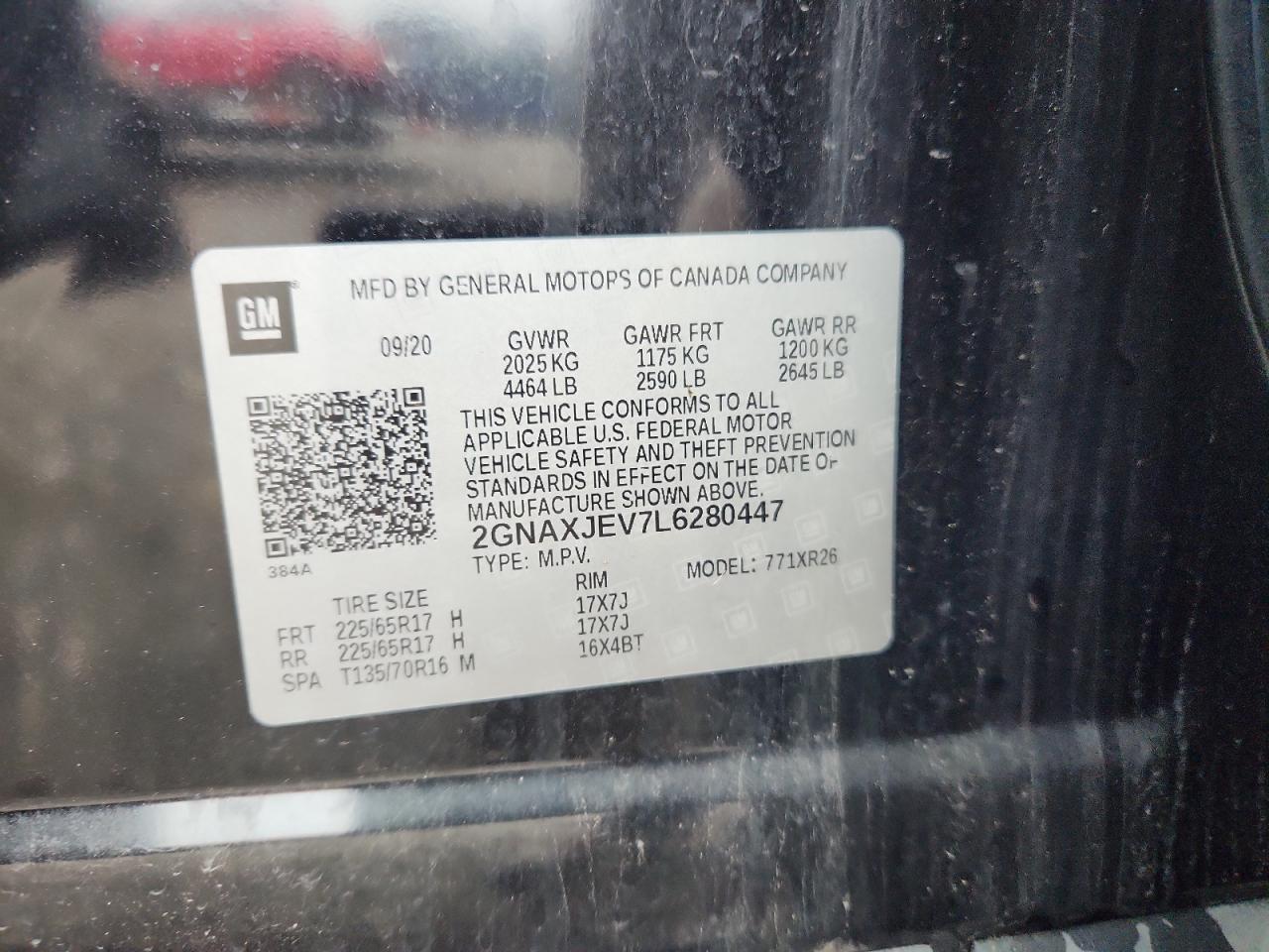 2020 Chevrolet Equinox Lt VIN: 2GNAXJEV7L6280447 Lot: 81981365