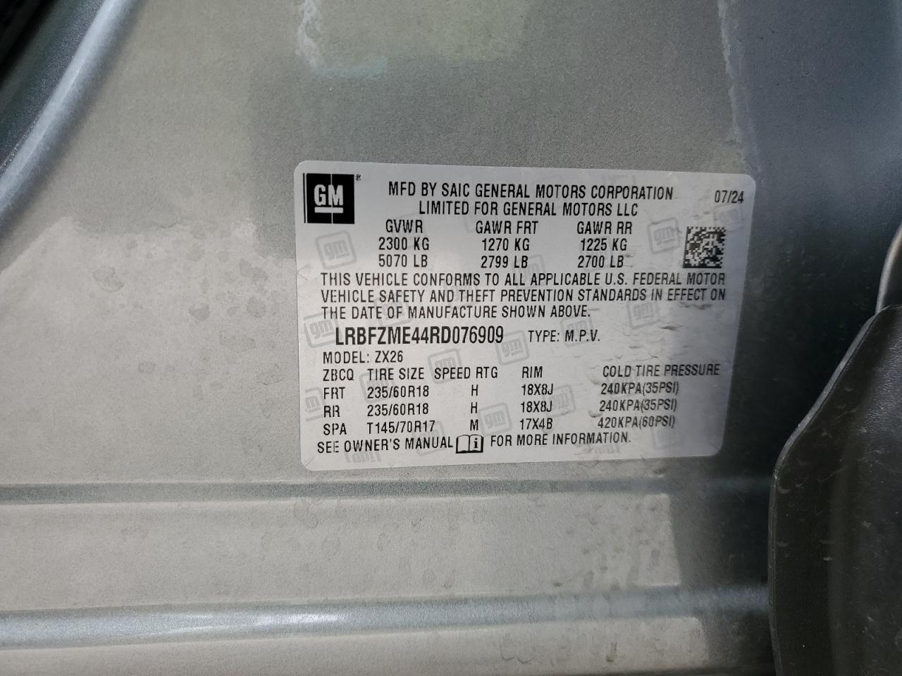 2024 Buick Envision Preferred VIN: LRBFZME44RD076909 Lot: 89517455