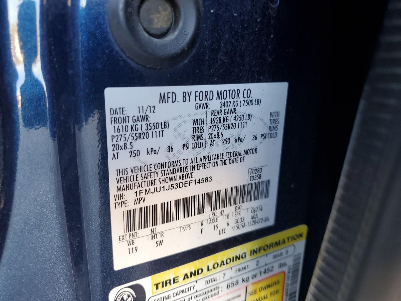 2013 Ford Expedition Xlt VIN: 1FMJU1J53DEF14583 Lot: 82297375