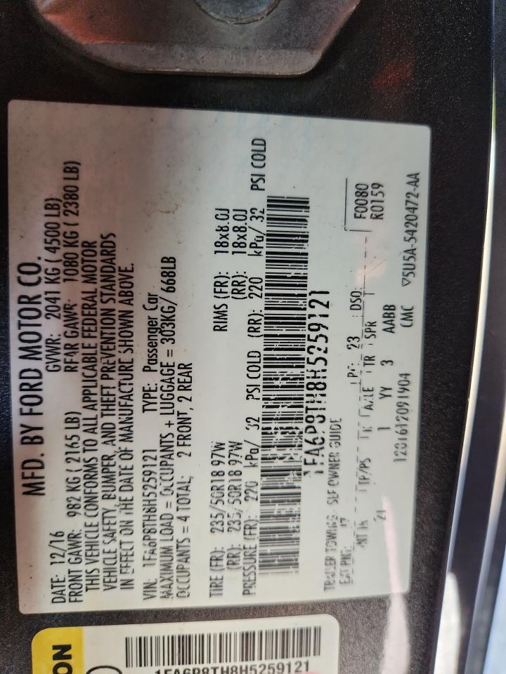 2017 Ford Mustang VIN: 1FA6P8TH8H5259121 Lot: 87100425