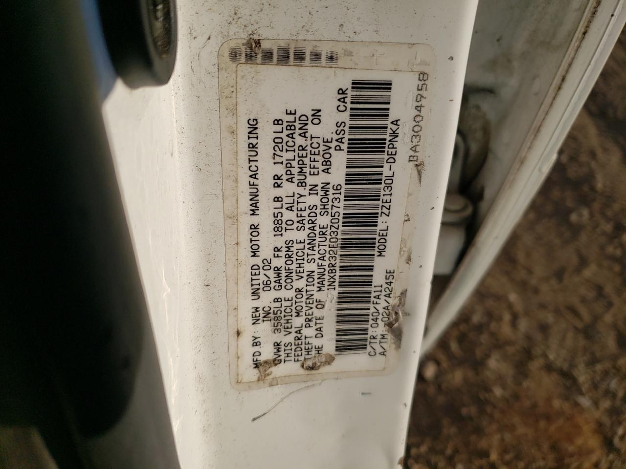 2003 Toyota Corolla Ce VIN: 1NXBR32E03Z057316 Lot: 86867285