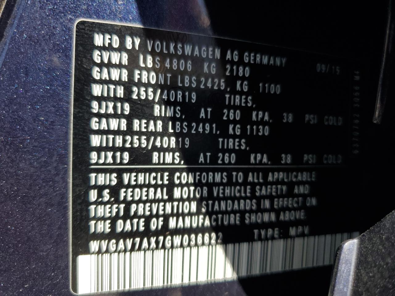 2016 Volkswagen Tiguan S VIN: WVGAV7AX7GW036622 Lot: 84413245