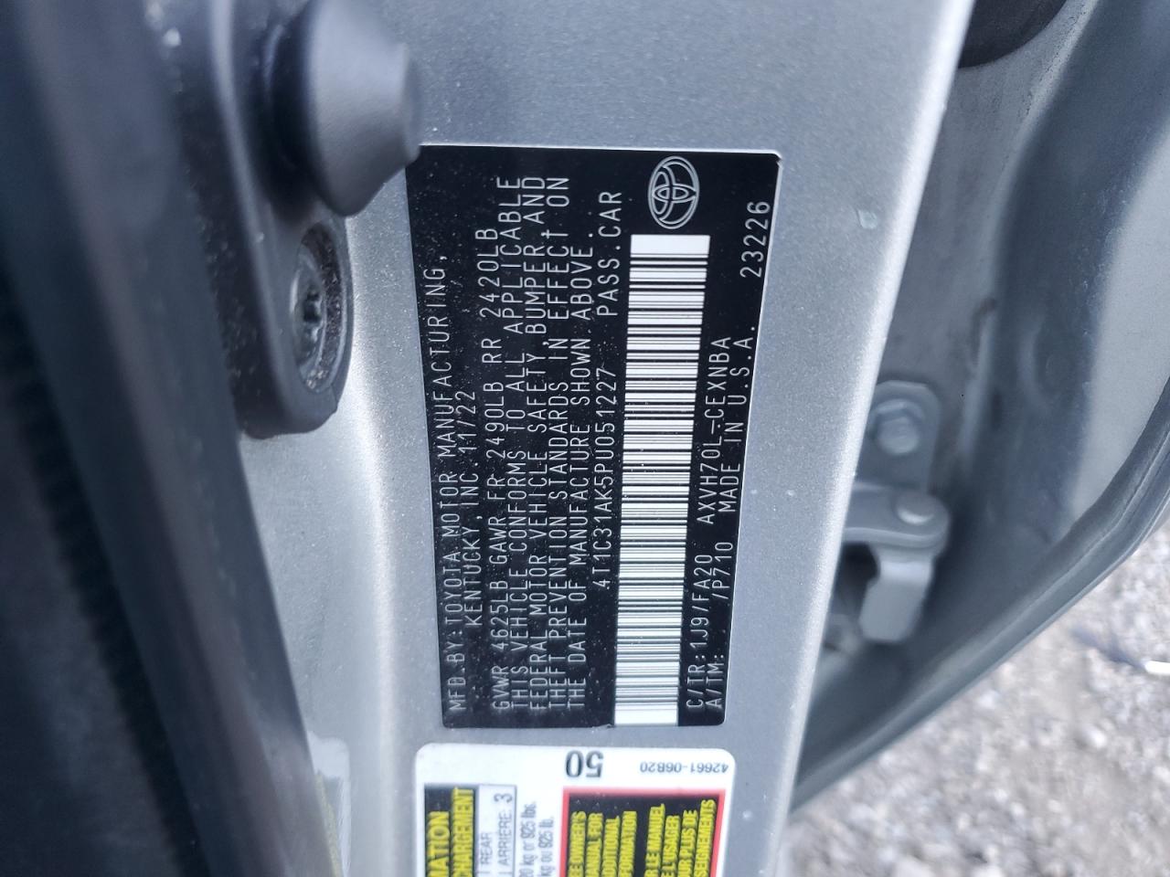 2023 Toyota Camry Le VIN: 4T1C31AK5PU051227 Lot: 82420625