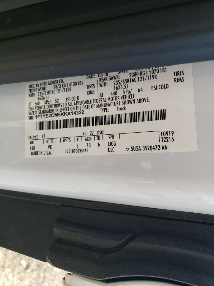 2019 Ford Transit T-150 VIN: 1FTYE2CM5KKA14322 Lot: 84886145