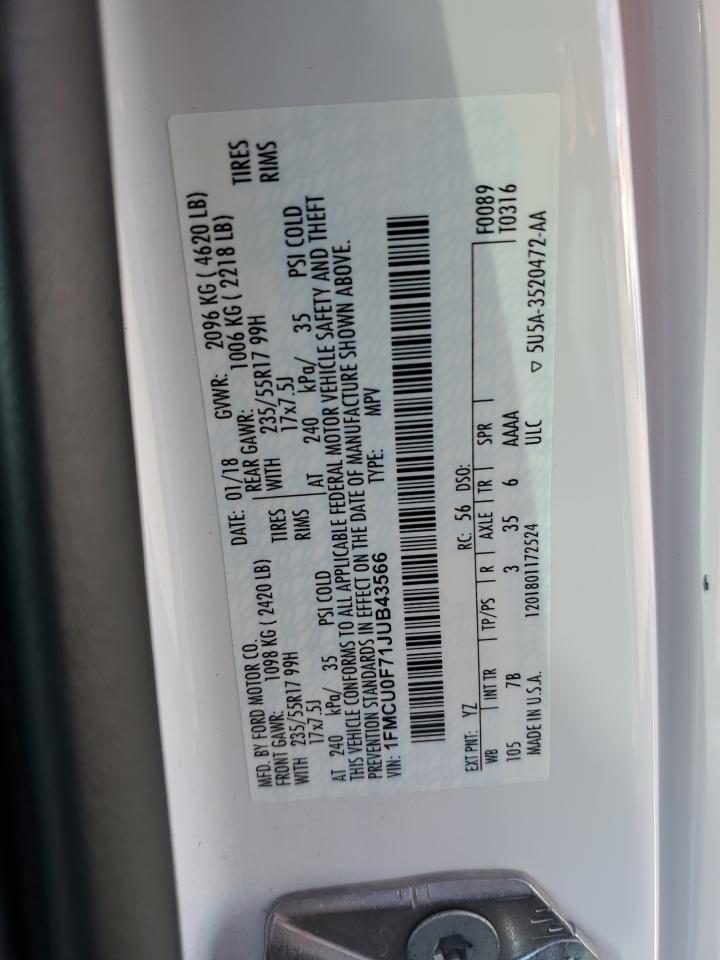 2018 Ford Escape S VIN: 1FMCU0F71JUB43566 Lot: 85389855