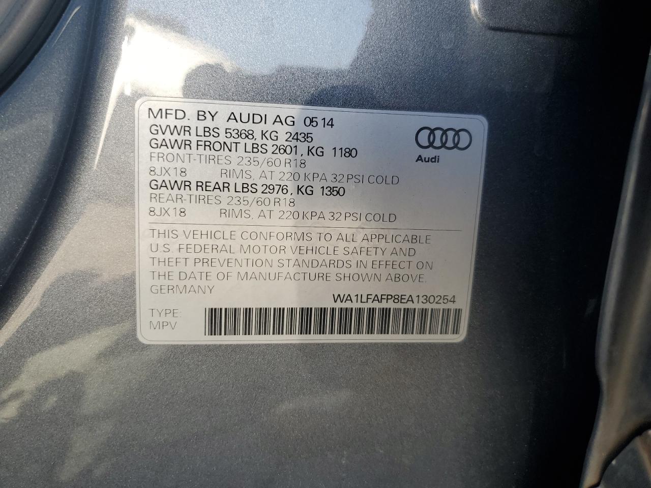 2014 Audi Q5 Premium Plus VIN: WA1LFAFP8EA130254 Lot: 82296345