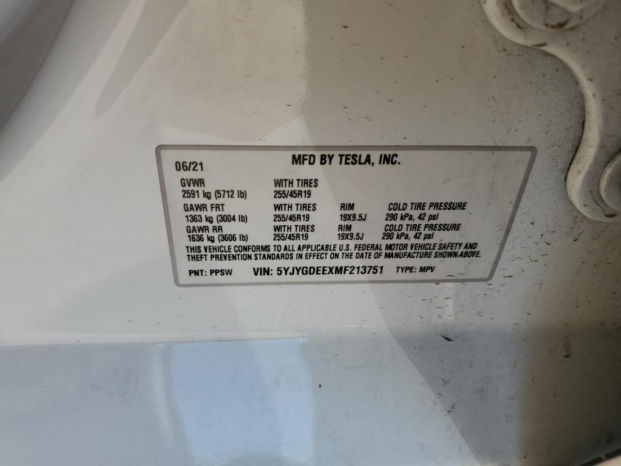 2021 Tesla Model Y VIN: 5YJYGDEEXMF213751 Lot: 84984465