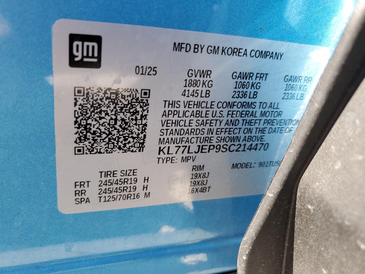 2025 Chevrolet Trax 2Rs VIN: KL77LJEP9SC214470 Lot: 86286855