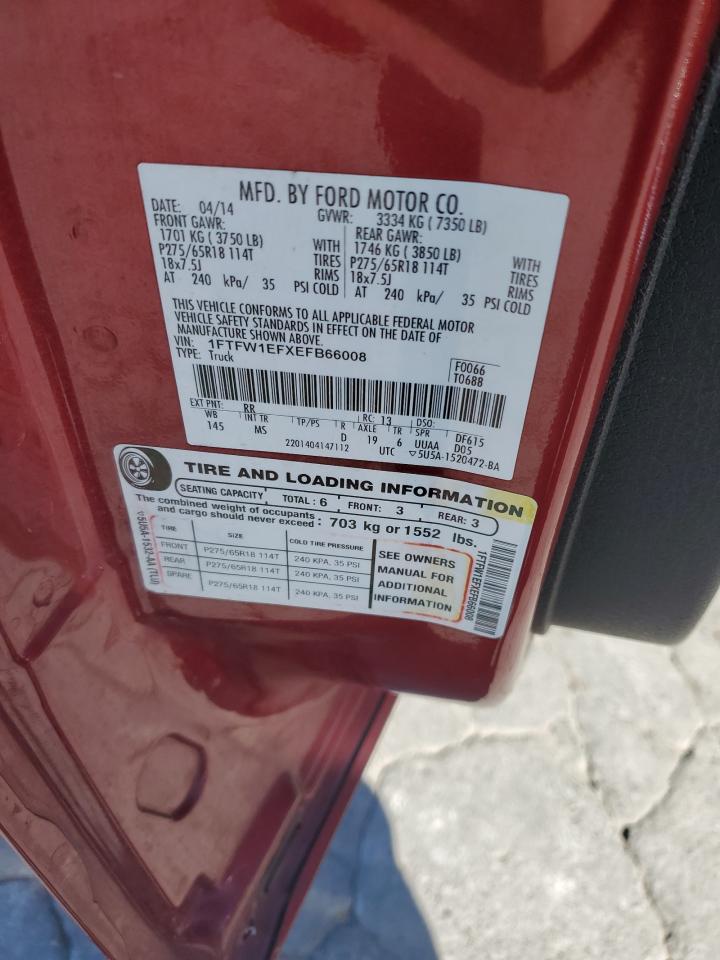 2014 Ford F150 Supercrew VIN: 1FTFW1EFXEFB66008 Lot: 86125415