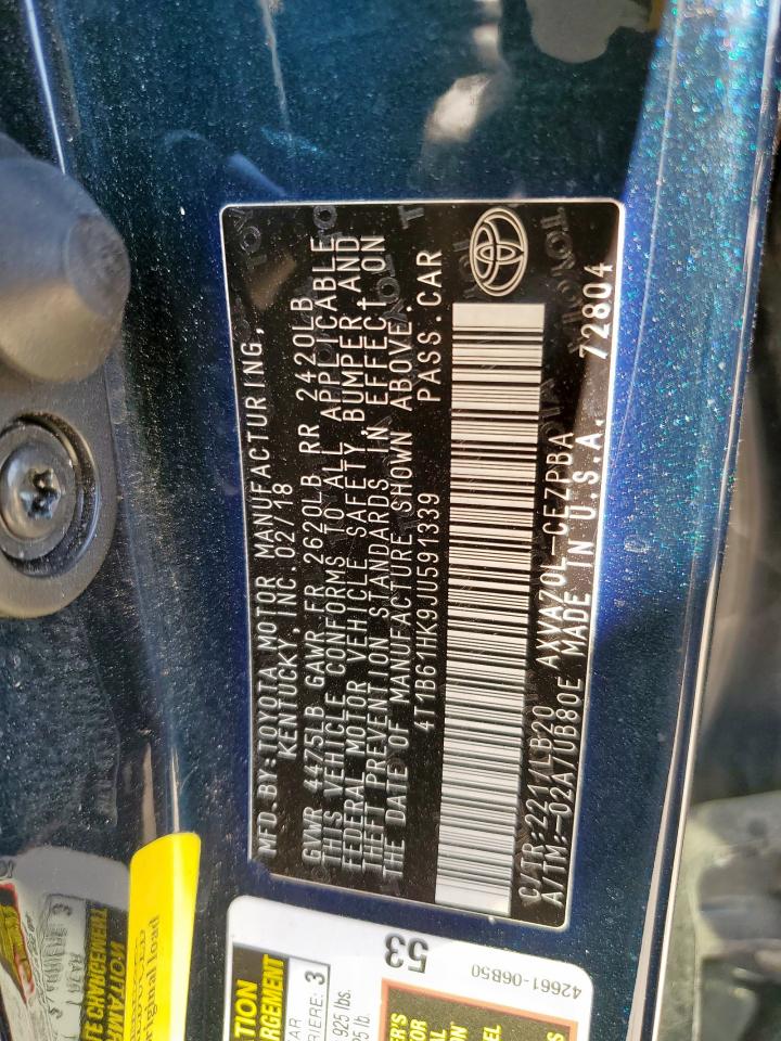 2018 Toyota Camry Xse VIN: 4T1B61HK9JU591339 Lot: 86311505