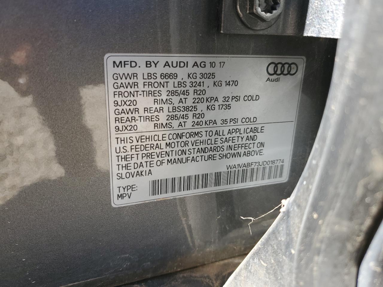 2018 Audi Q7 Prestige VIN: WA1VABF73JD018774 Lot: 86887025