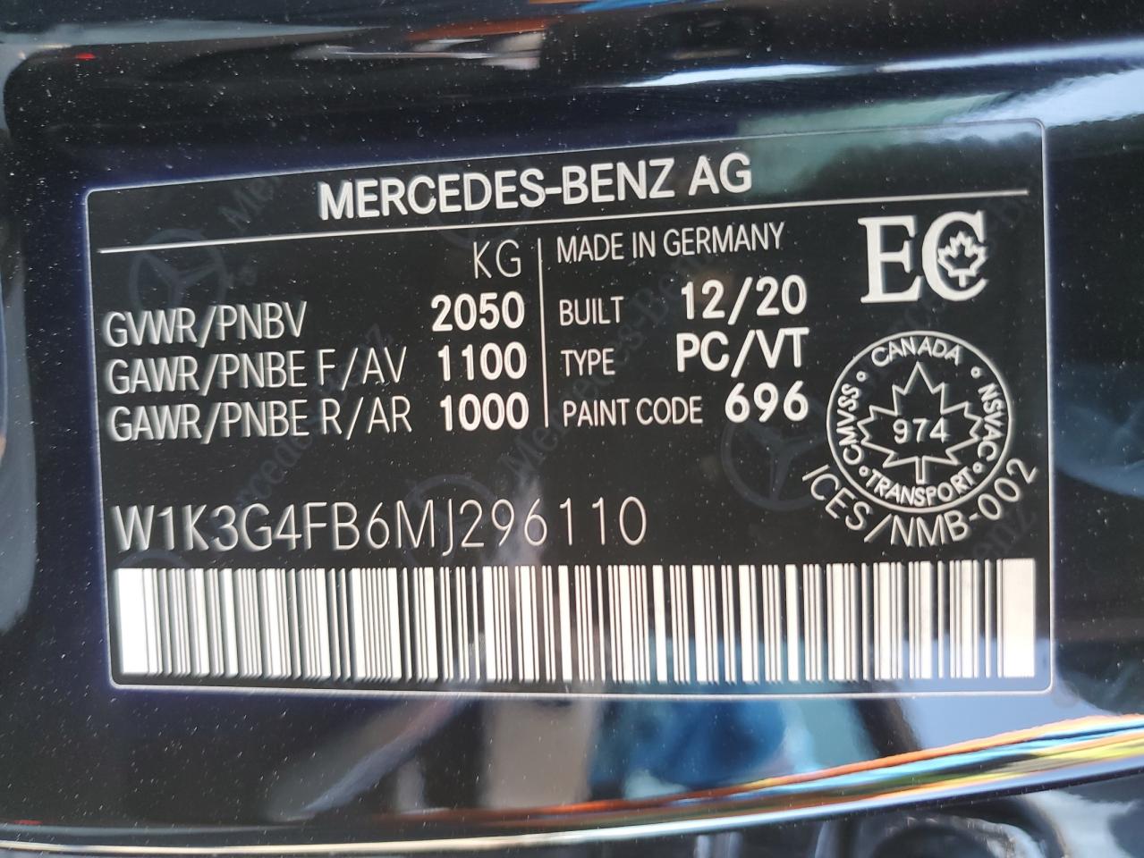 2021 Mercedes-Benz A 220 4Matic VIN: W1K3G4FB6MJ296110 Lot: 85356185