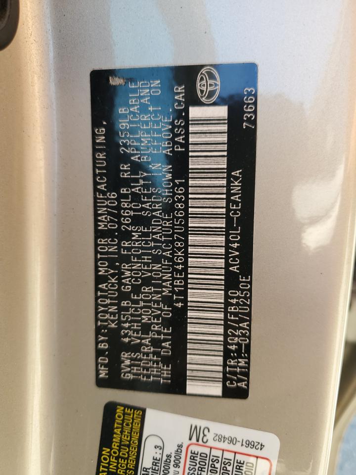 2007 Toyota Camry Ce VIN: 4T1BE46K87U568361 Lot: 81992855