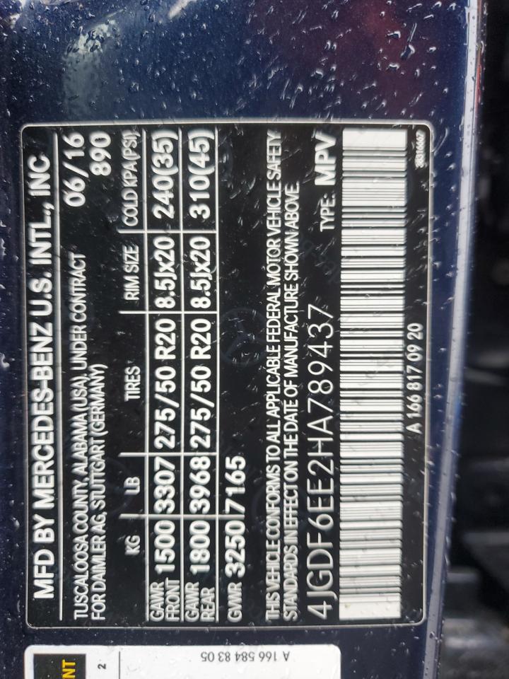 2017 Mercedes-Benz Gls 450 4Matic VIN: 4JGDF6EE2HA789437 Lot: 86286105