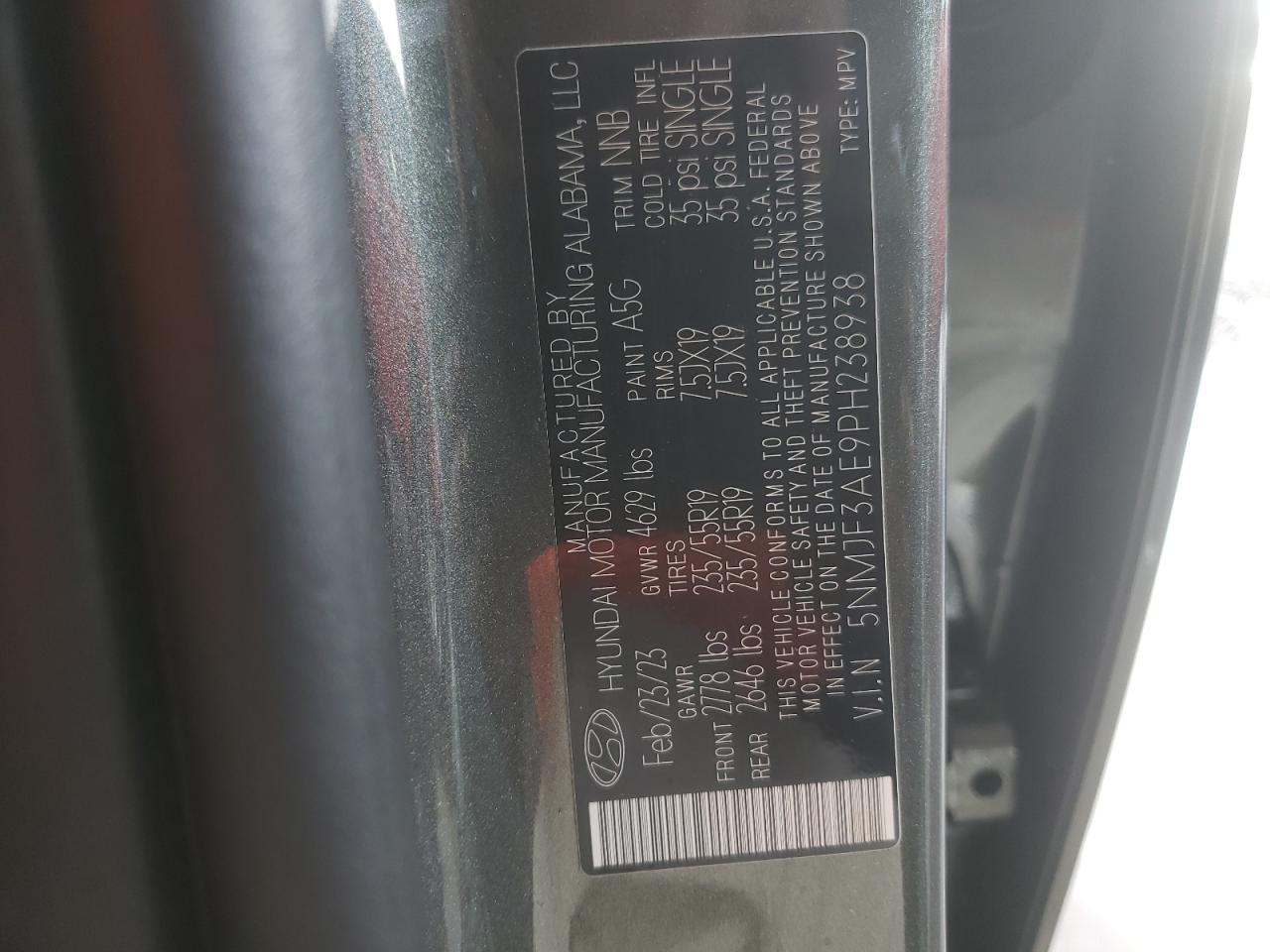 2023 Hyundai Tucson Sel VIN: 5NMJF3AE9PH238938 Lot: 84189335