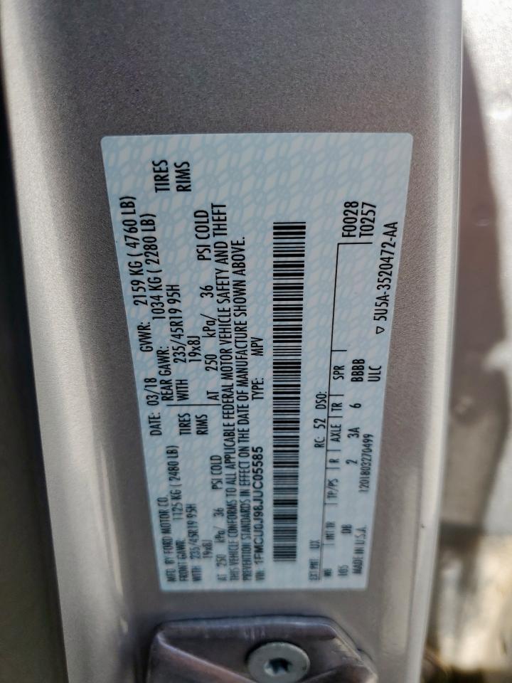 2018 Ford Escape Titanium VIN: 1FMCU0J98JUC05585 Lot: 84926945