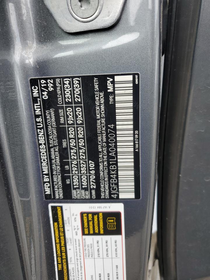 2020 Mercedes-Benz Gle 350 4Matic VIN: 4JGFB4KB1LA040074 Lot: 85723305