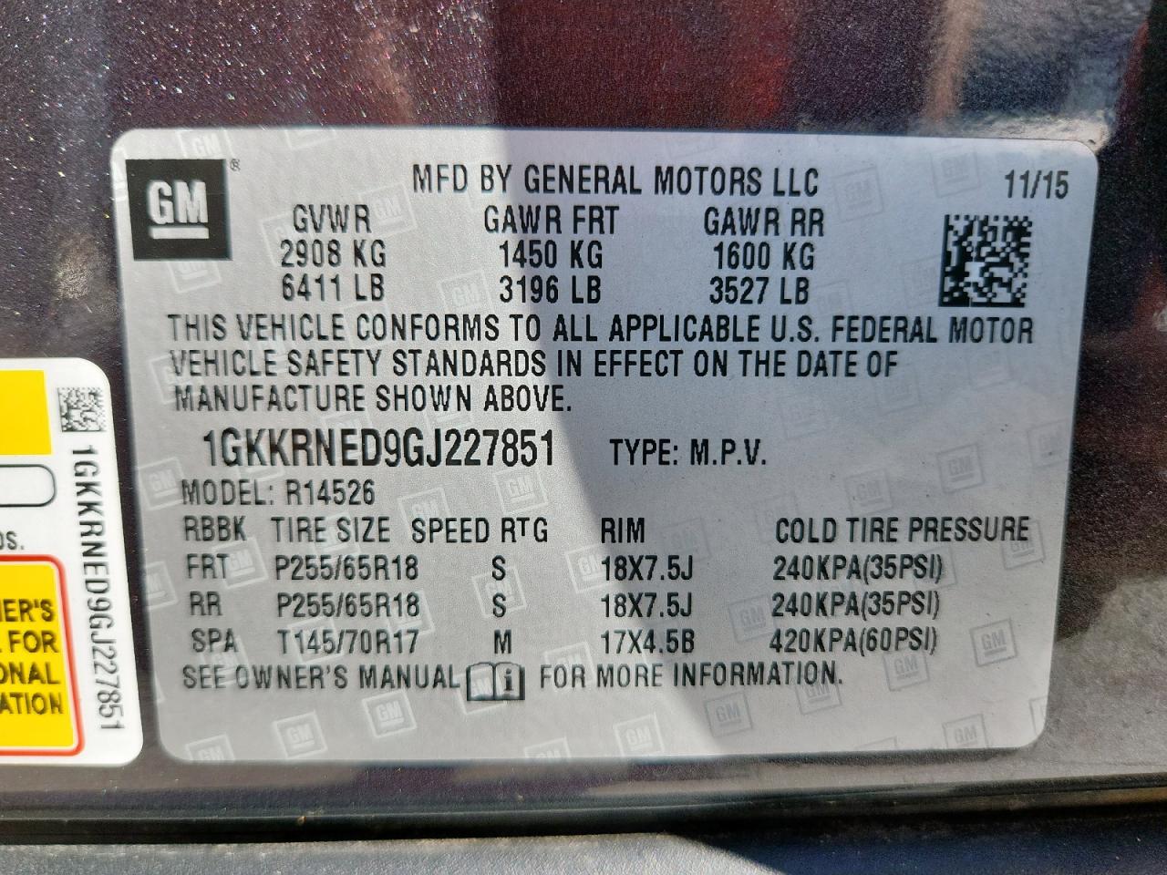 2016 GMC Acadia Sle VIN: 1GKKRNED9GJ227851 Lot: 86269025