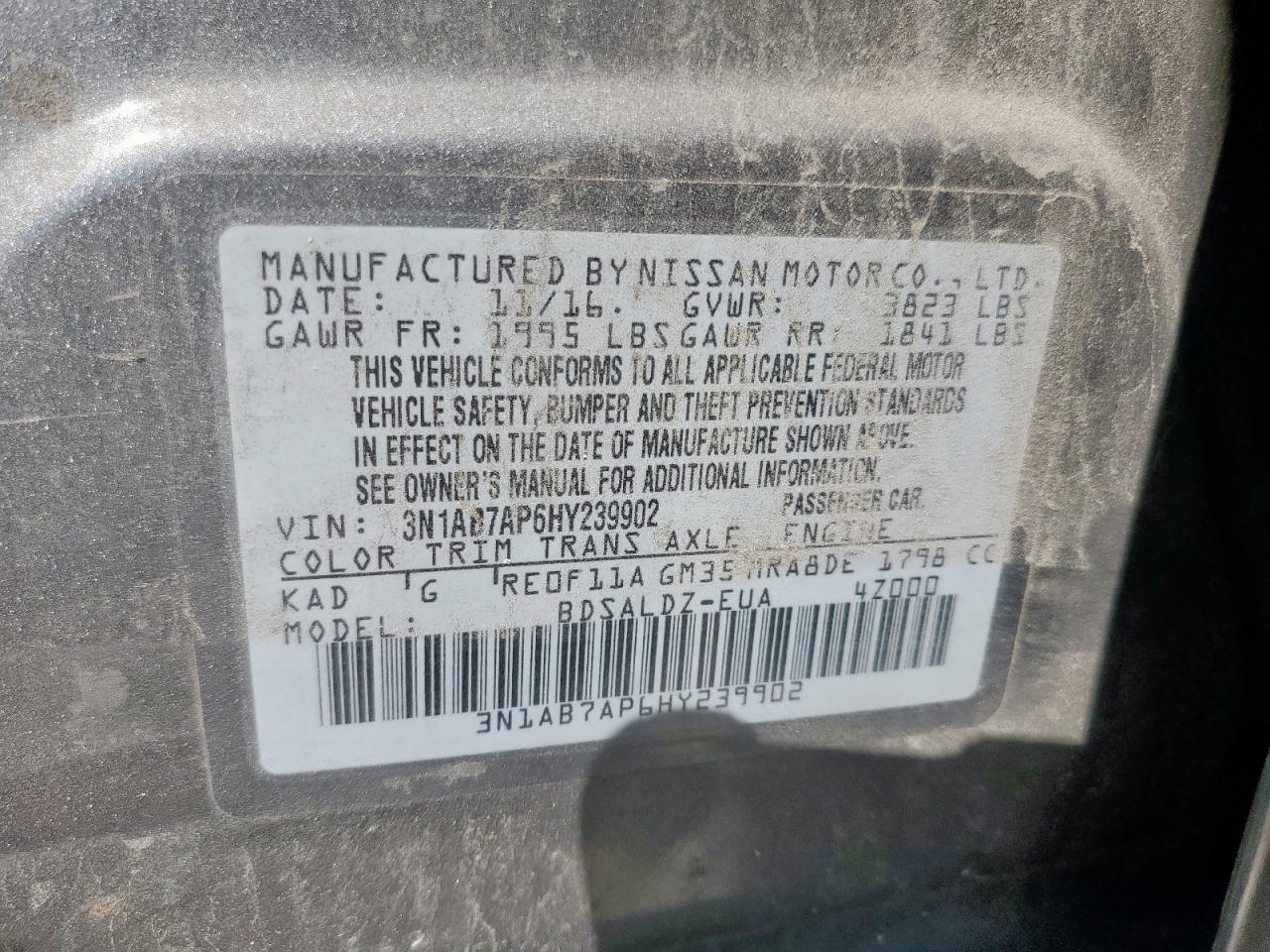 2017 Nissan Sentra S VIN: 3N1AB7AP6HY239902 Lot: 86473615