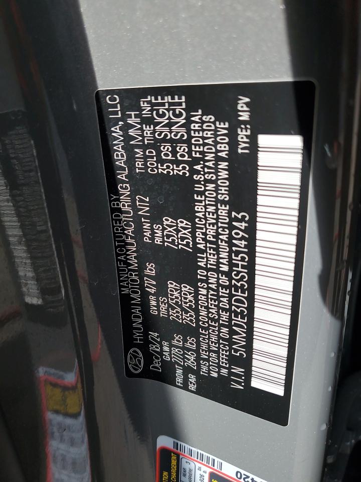 2025 Hyundai Tucson Limited VIN: 5NMJE3DE3SH514943 Lot: 84572565