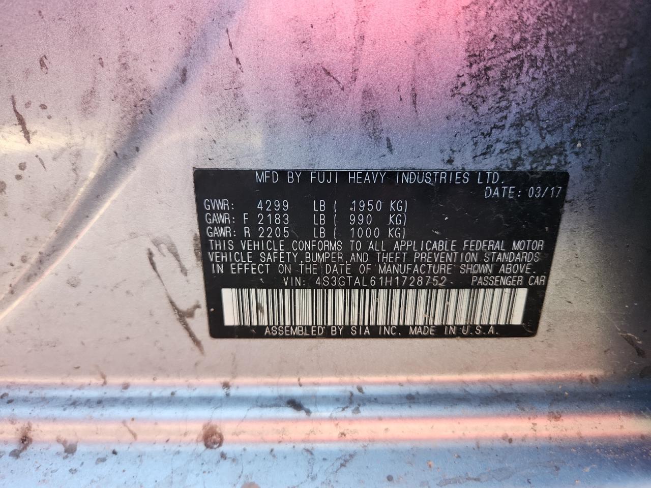 2017 Subaru Impreza Sport VIN: 4S3GTAL61H1728752 Lot: 82280795