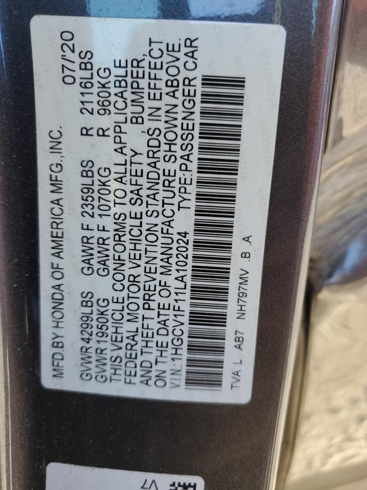 2020 Honda Accord Lx VIN: 1HGCV1F11LA102024 Lot: 84607775