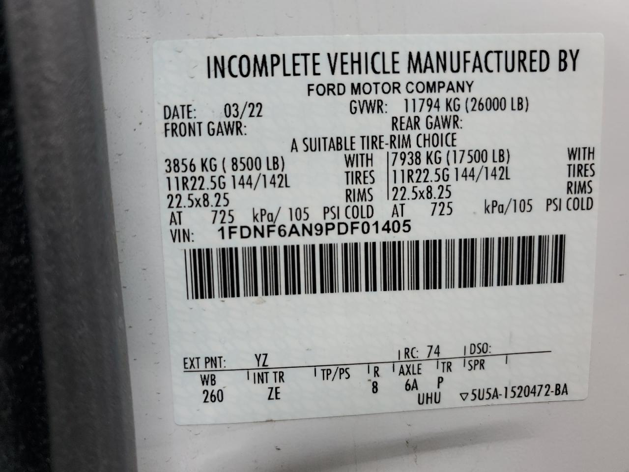 2023 Ford F650 Super Duty VIN: 1FDNF6AN9PDF01405 Lot: 90834015