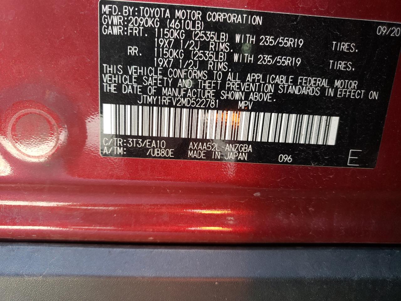 2021 Toyota Rav4 Limit VIN: D22781 Lot: 86169655