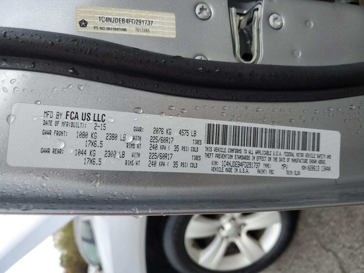 2015 Jeep Compass Latitude VIN: 1C4NJDEB4FD291737 Lot: 90283305