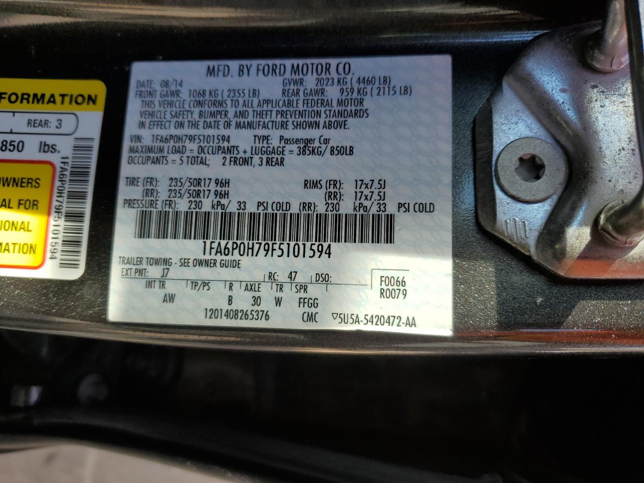 2015 Ford Fusion Se VIN: 1FA6P0H79F5101594 Lot: 90358365