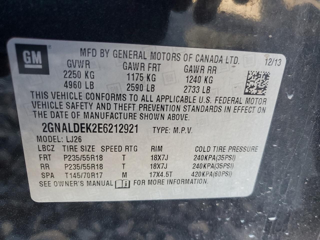 2014 Chevrolet Equinox Ltz VIN: 2GNALDEK2E6212921 Lot: 90374545