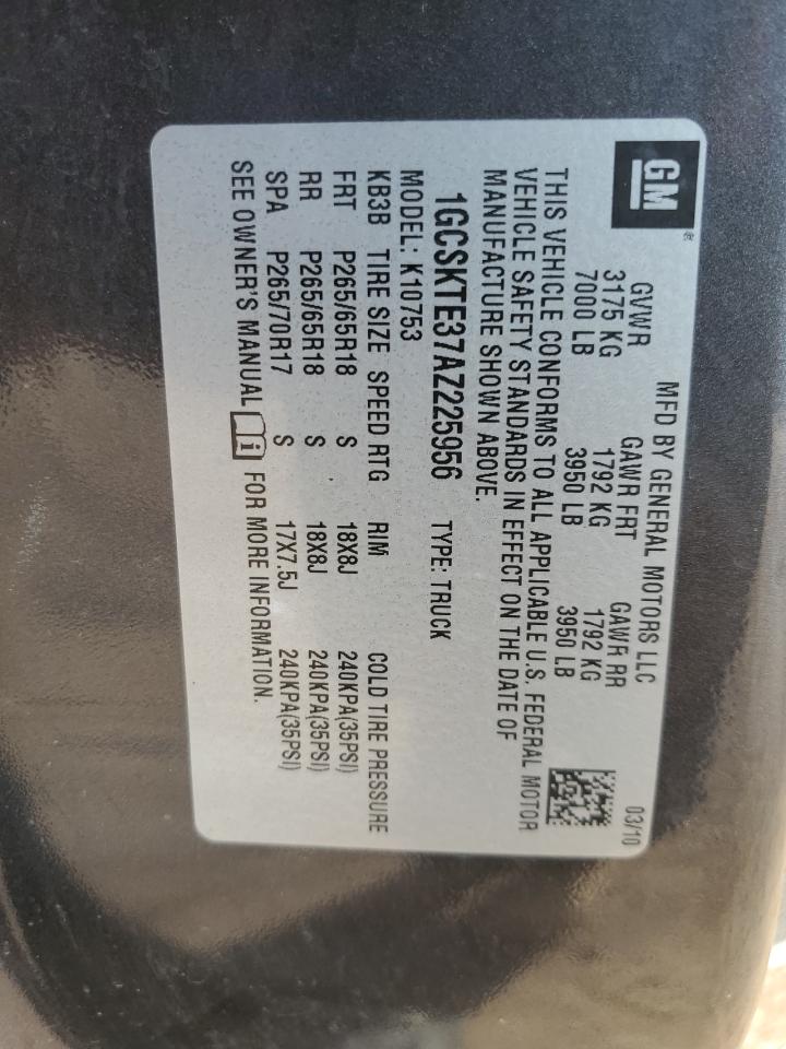 2010 Chevrolet Silverado K1500 Ltz VIN: 1GCSKTE37AZ225956 Lot: 84996515