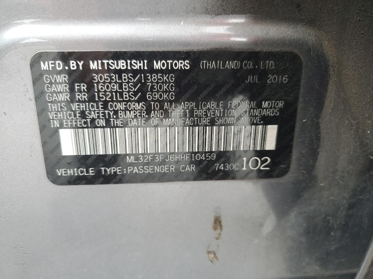 2017 Mitsubishi Mirage G4 Es VIN: ML32F3FJ6HHF10459 Lot: 83987445