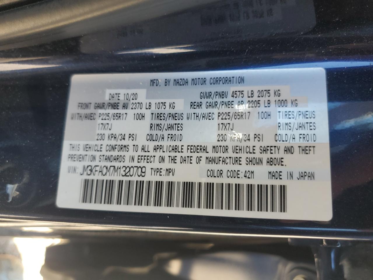 2021 Mazda Cx-5 Touring VIN: JM3KFACM7M1320709 Lot: 89645845