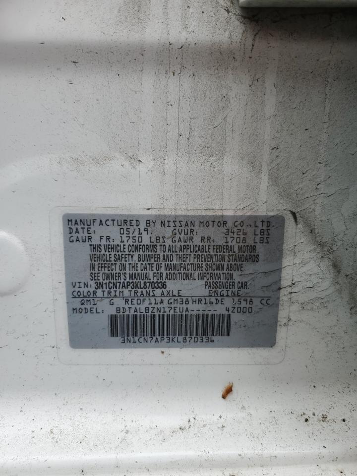 2019 Nissan Versa S VIN: 3N1CN7AP3KL870336 Lot: 84818065