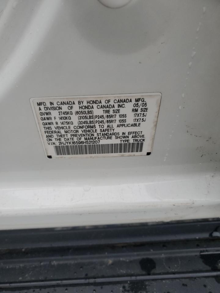 2006 Honda Ridgeline Rtl VIN: 2HJYK16596H521207 Lot: 85427755