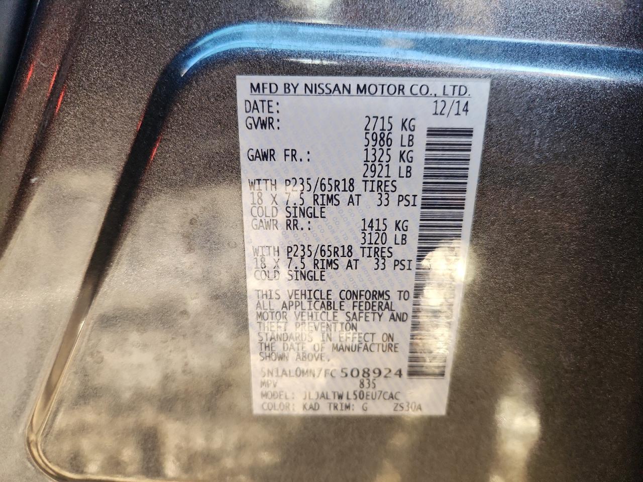 2015 Infiniti Qx60 VIN: 5N1AL0MN7FC508924 Lot: 90487295