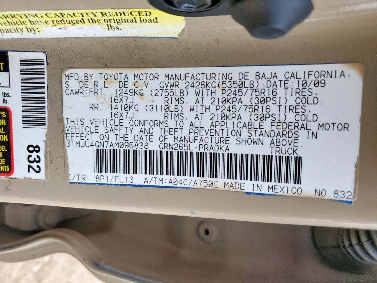 2010 Toyota Tacoma Double Cab Prerunner VIN: 3TMJU4GN7AM096838 Lot: 85911495