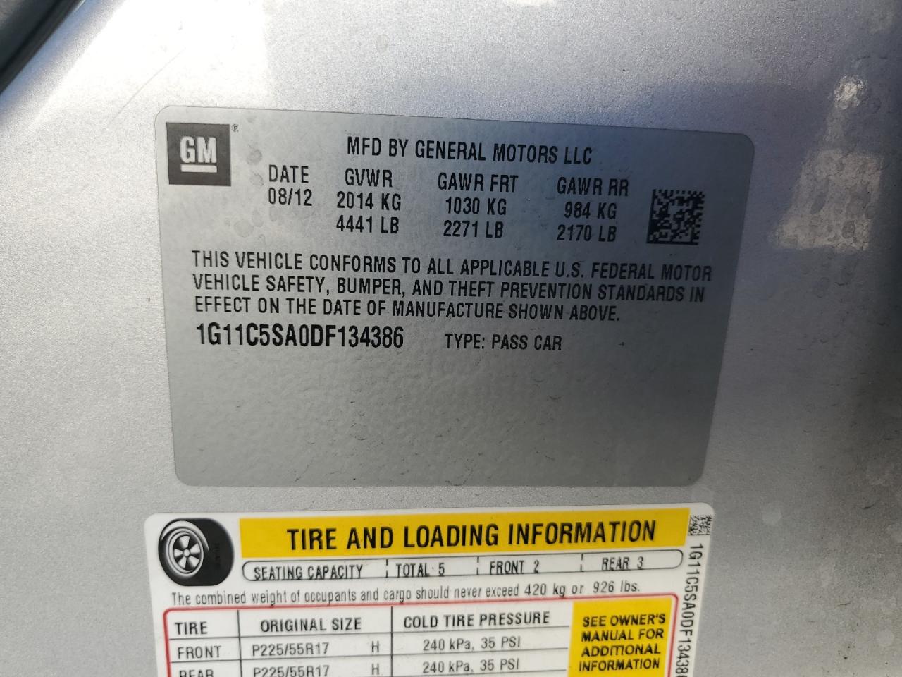 2013 Chevrolet Malibu 1Lt VIN: 1G11C5SA0DF134386 Lot: 90316485