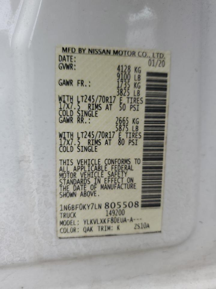 2020 Nissan Nv 2500 S VIN: 1N6BF0KY7LN805508 Lot: 82349475
