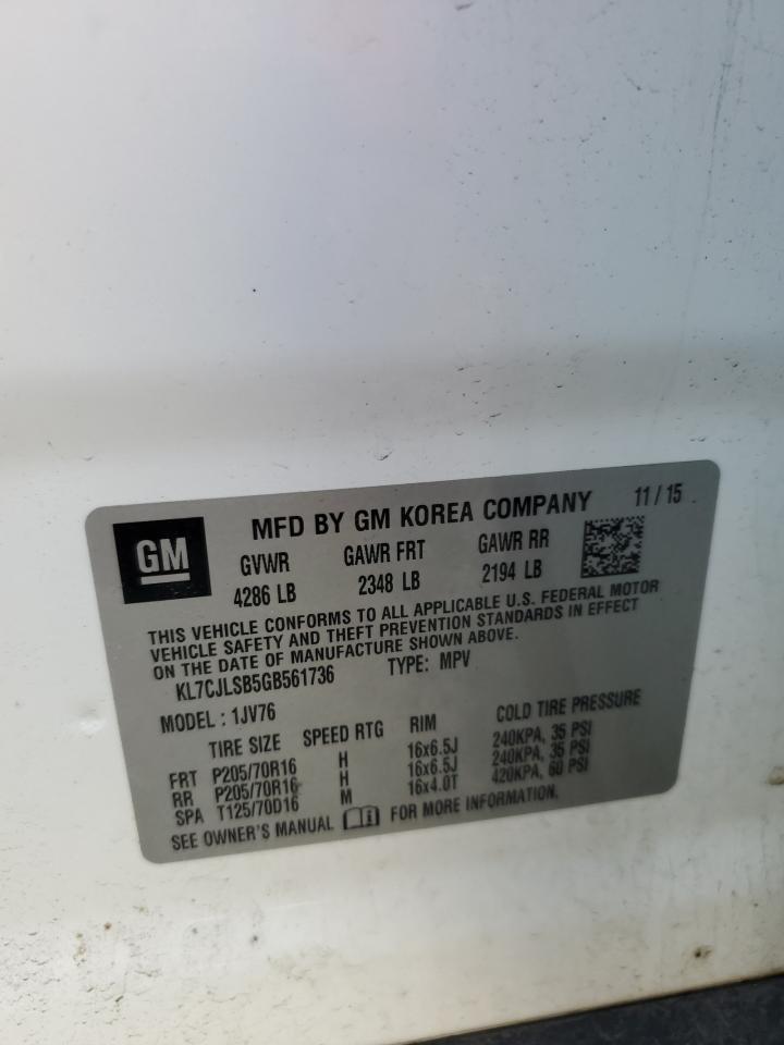 2016 Chevrolet Trax 1Lt VIN: KL7CJLSB5GB561736 Lot: 82187135