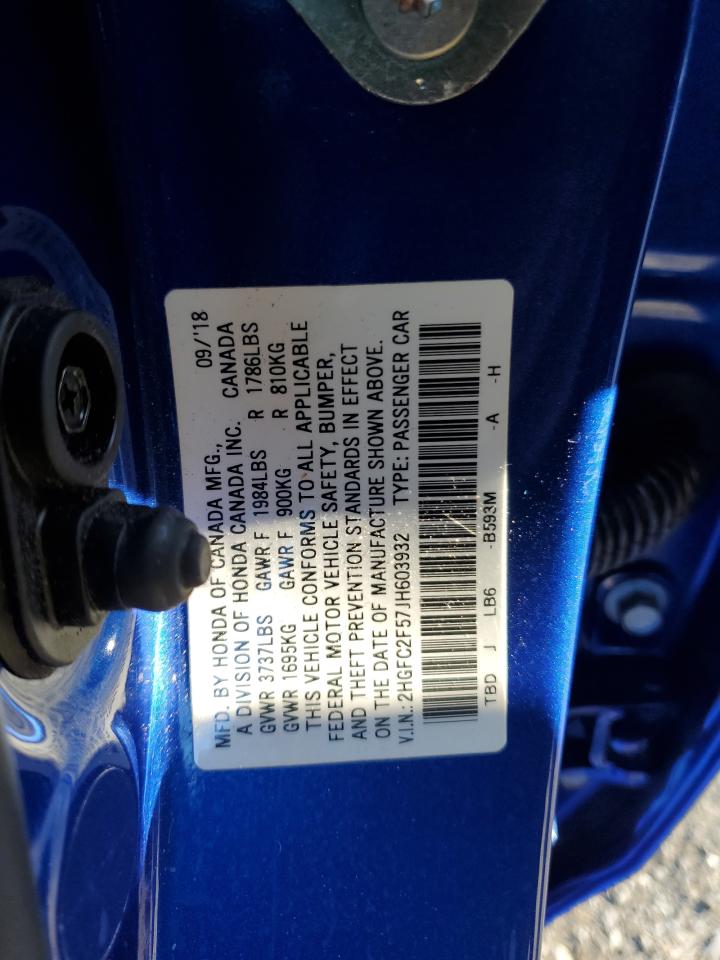 2018 Honda Civic Lx VIN: 2HGFC2F57JH603932 Lot: 85600695