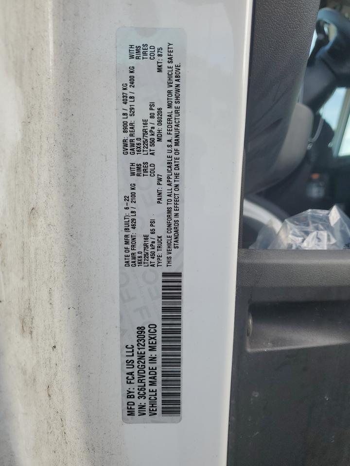2022 Ram Promaster 2500 2500 High VIN: 3C6LRVDG2NE123098 Lot: 82185715