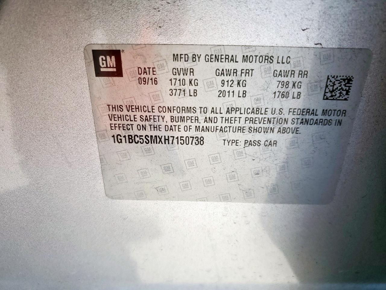 2017 Chevrolet Cruze Ls VIN: 1G1BC5SMXH7150738 Lot: 85939945